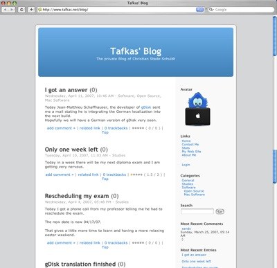 screenshot of Tafkas' Blog