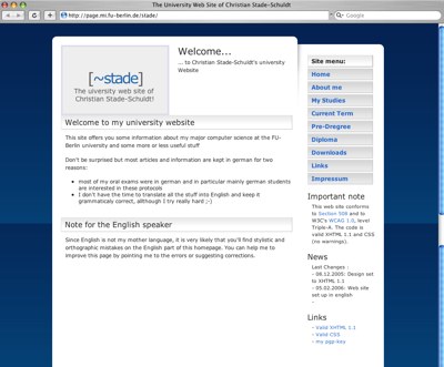 screenshot of my university web site